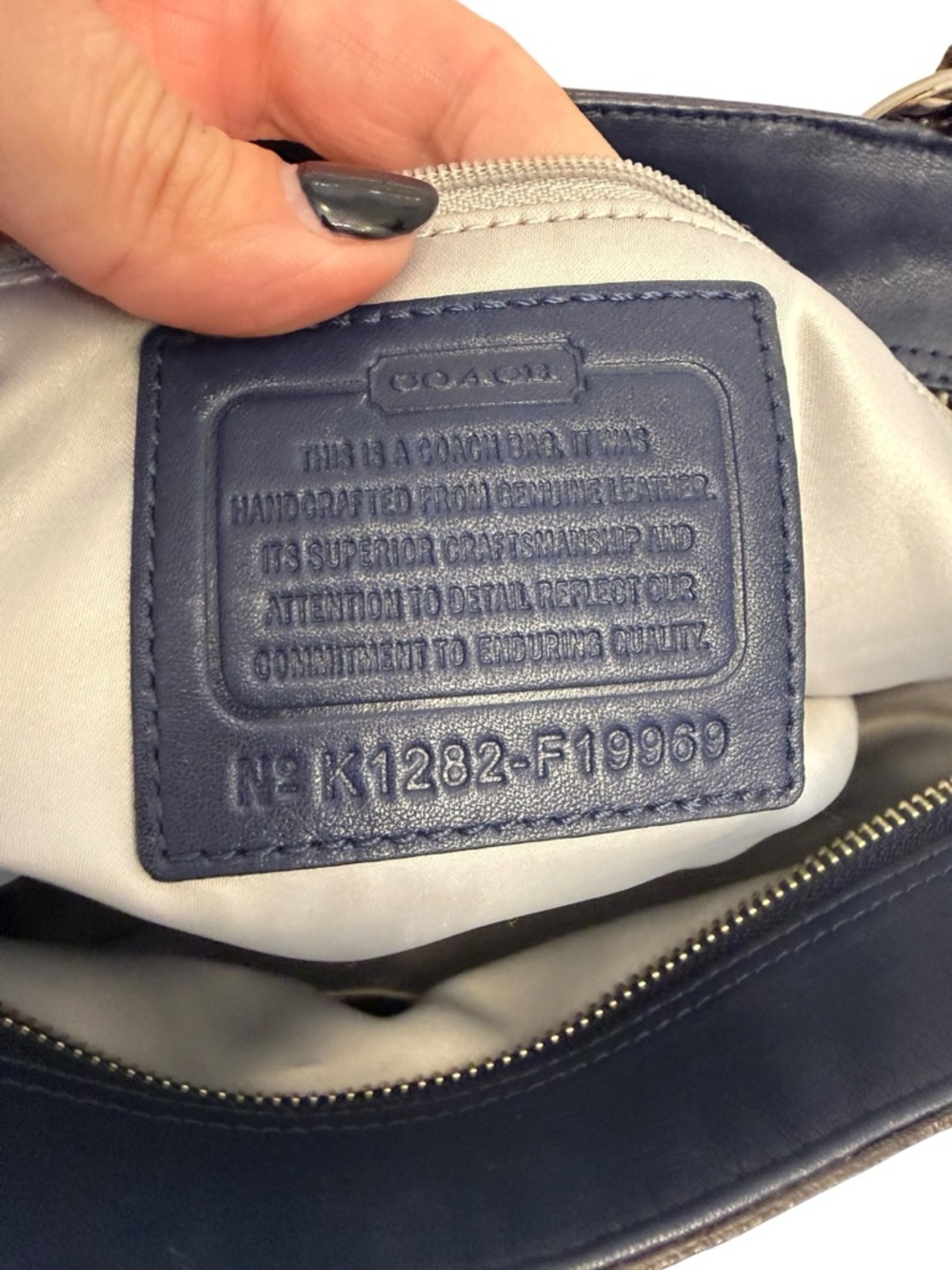 Coach Navy Leather Tote with Heart Charm Accent - Picture 9 of 13